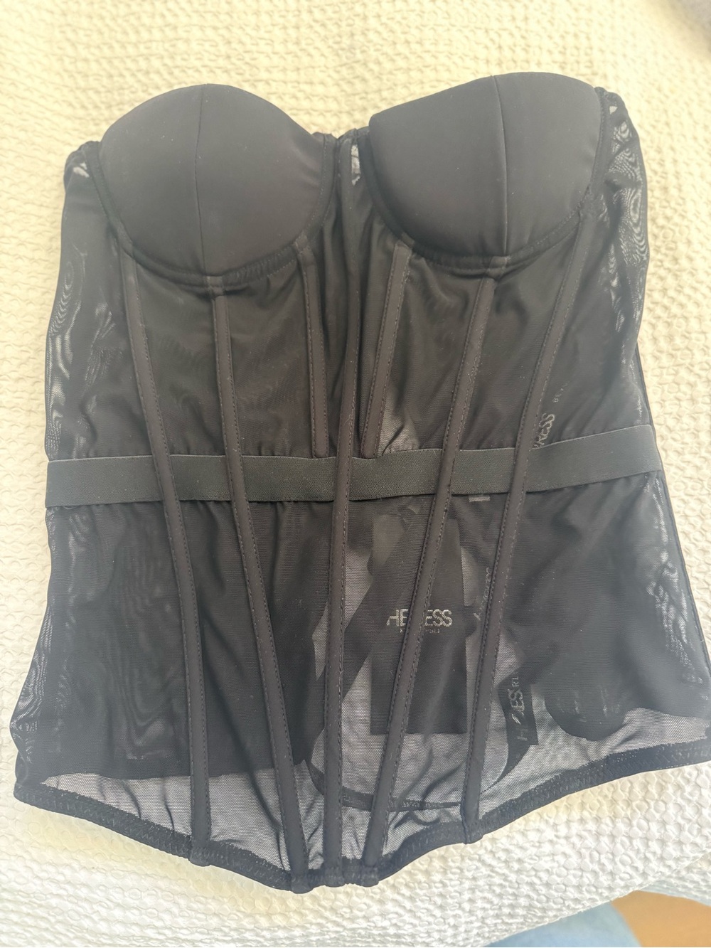 Heiress Black Strapless Mesh Corset Camisole - Picture 3 of 5